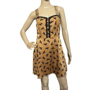 Forever 21 Boutique Strappy Mini Slip Dress Horse Print Lace Trim Strappy Back M